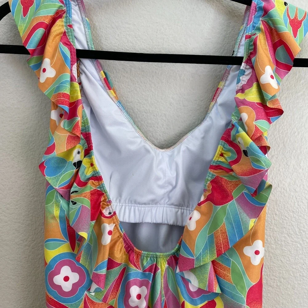 NWOT‎ Kenny Flowers Womens M/L Caribbean Ruffle One Piece With Ruching Swimsuit